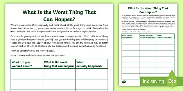 Catastrophic Thinking Worksheet Inclusion (teacher made)