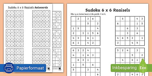 Sudoku 6 X 6 Raaisels Teacher Made Twinkl