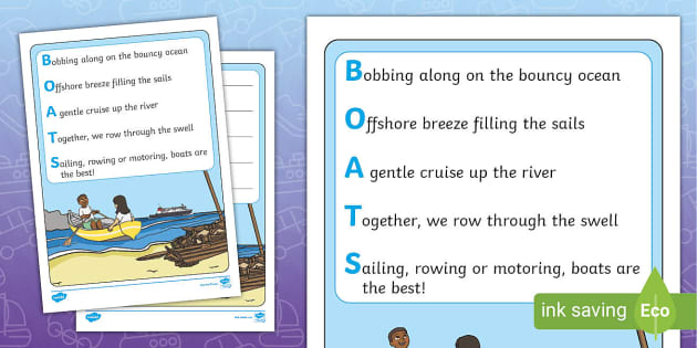 Boats Acrostic Poem Example (teacher made) - Twinkl