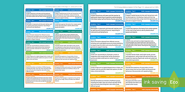 Australian Curriculum Arabic F-2 Learning Outcomes Stickers