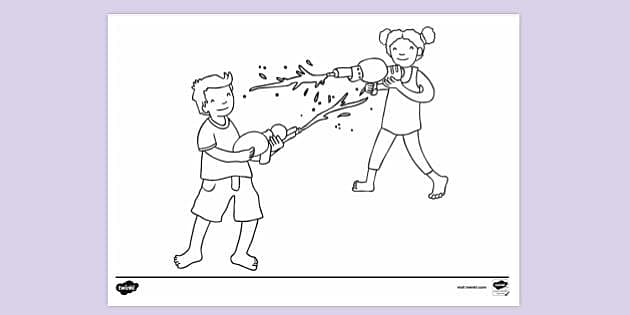 FREE! - Kids Having a Water Fight colouring sheet Colouring | Colouring ...