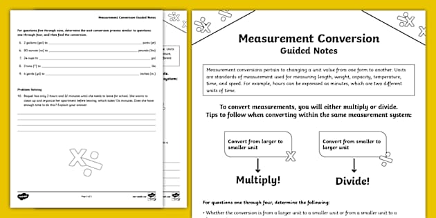Seventh Grade Measurement Conversion Guided Notes - Twinkl
