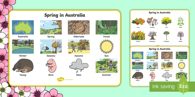 F-2 Spring in Australia Word Mat (teacher made) - Twinkl