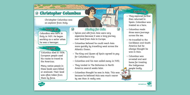 KS1 Christopher Columbus Fact File - History - Explorers