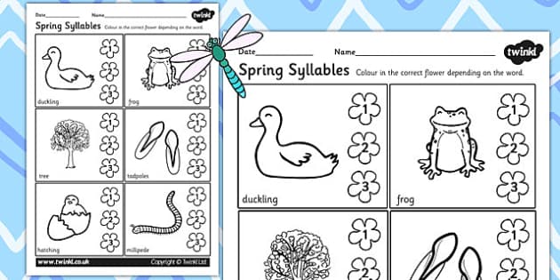 kindergarten syllables worksheet spring writing prompt