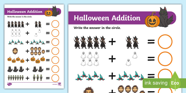 Halloween Addition Activity Sheet 0-10 - Twinkl