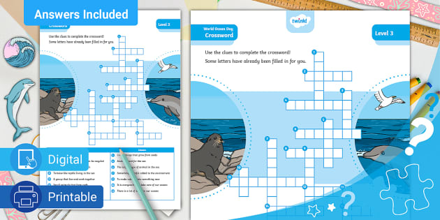 World Ocean Day Crossword - L3 - Kids - Twinkl Puzzled