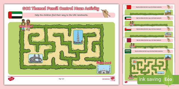 GCC Themed Pencil Control Maze Activity - Twinkl