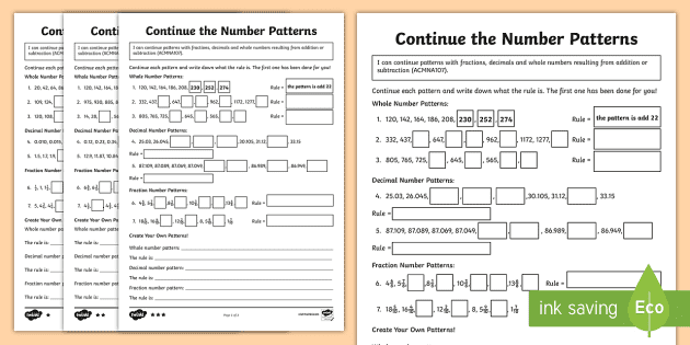 number pattern recognition worksheets maths twinkl