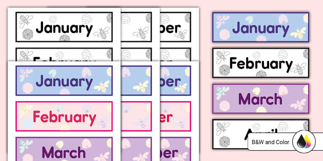 pastel-bee-theme-months-of-the-year-labels-lehrer-gemacht