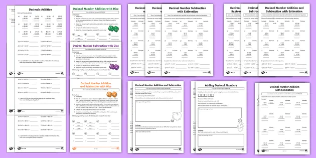 decimal number addition and subtraction worksheet twinkl