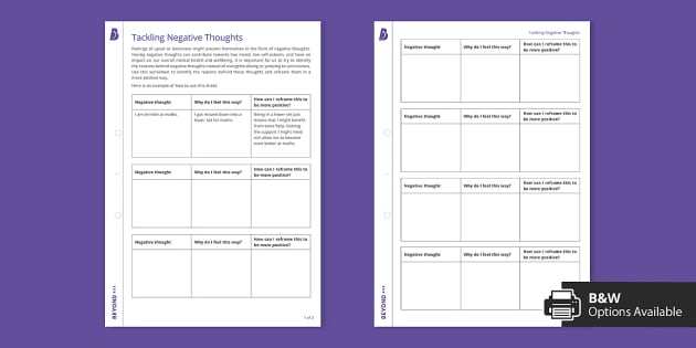 Tackling Negative Thoughts Worksheet | Beyond RSE - Twinkl