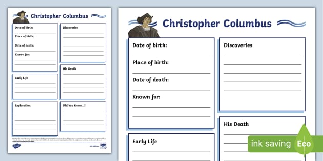 Christopher Columbus Fact File Template, Explorer Frame