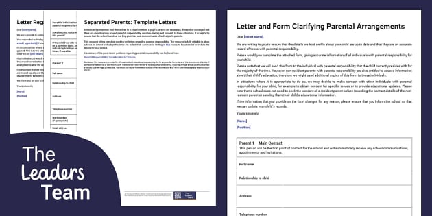 Separated Parents: Template Letters - leaders (teacher made)