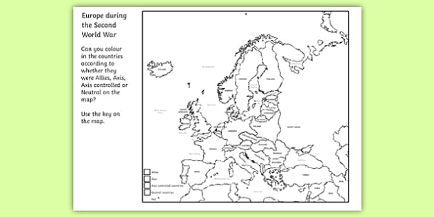 Free World War 2 Europe Colouring Map For Kids History