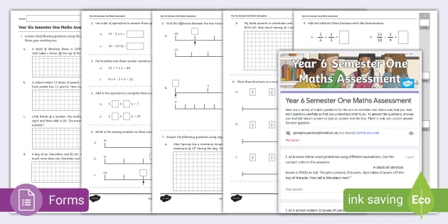 Year Six Semester One Maths Assessment | Year 6 Maths Test