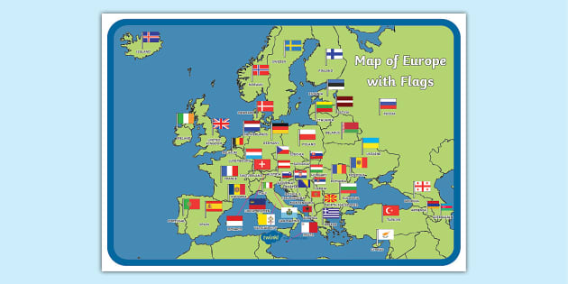 Map of Europe with Flags Display Poster
