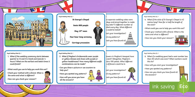 KS1 Royal Wedding What If...? Maths Challenge Cards Challenge Cards