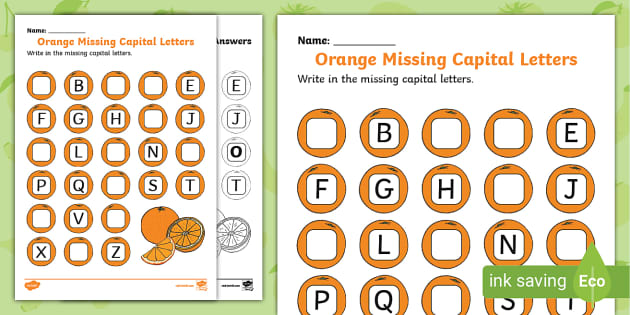 Orange Missing Capital Letters Worksheet Twinkl KS1