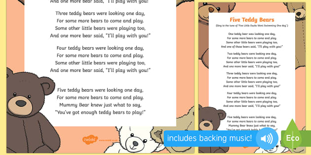 Five Teddy Bears Song teacher Made Twinkl