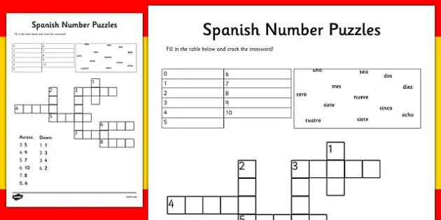 Spanish Crossword Numbers 1 10 Teacher Made