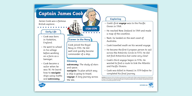 Captain James Cook Fact File - KS1 - History - Explorers