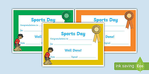 SET OF 12 SPORTS DAY CERTIFICATES EVERY ONE GETS A PRIZE 