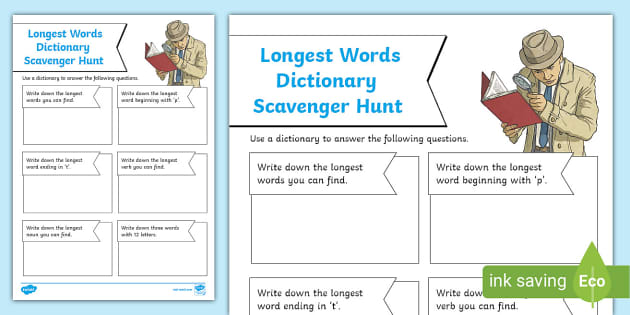 Really Long Words Dictionary Scavenger Hunt (teacher made)