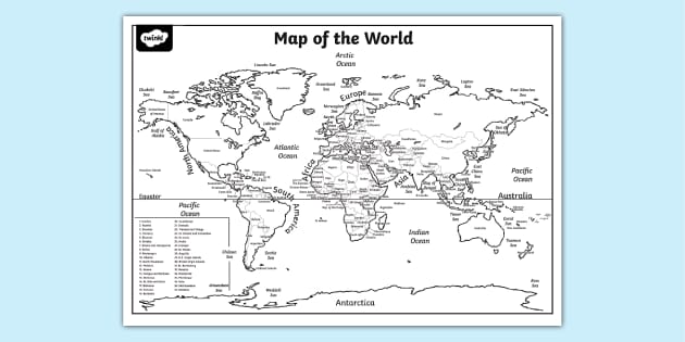 map of the world black and white printable