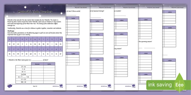 Matariki Code Breaker Worksheet Teacher Made