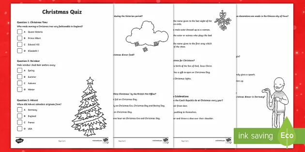 Christmas Quiz Year 3 Worksheets Trivia Christmas