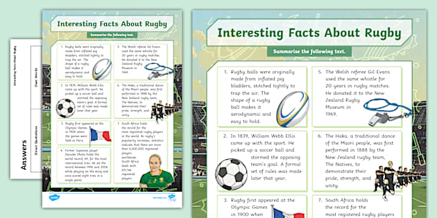 Summary - Fun Facts About Rugby (teacher made) - Twinkl