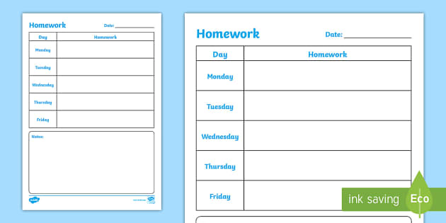weekly homework chart