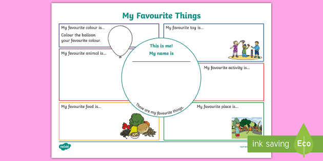 My Favourite Things Worksheet - Primary Resources - Twinkl