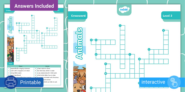 Animals Crossword Level 3 Twinkl Kids Puzzles Twinkl