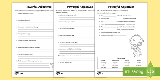 adjectives worksheets for grade 3 primary resources