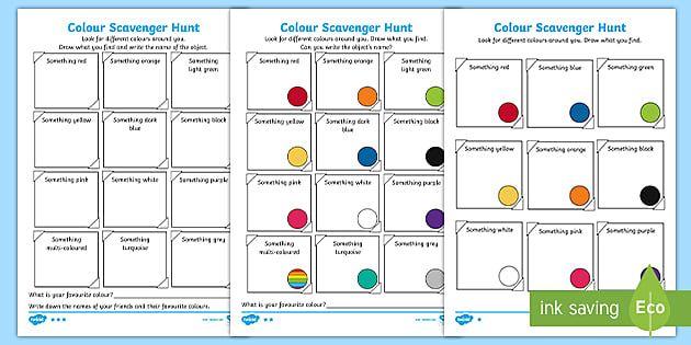 Colour Scavenger Hunt Differentiated Worksheets