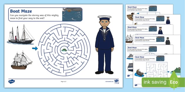 FREE Boat Maze Activity Worksheets Twinkl Resources Mazes