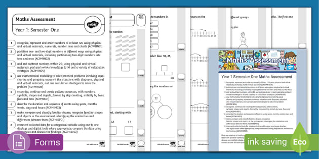 Year 1 Semester One Maths Assessment Sheet - Twinkl