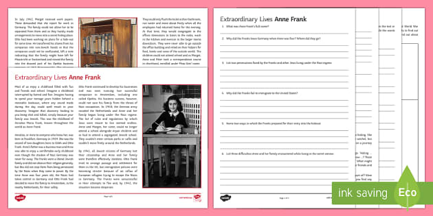Extraordinary Lives Anne Frank Differentiated Reading