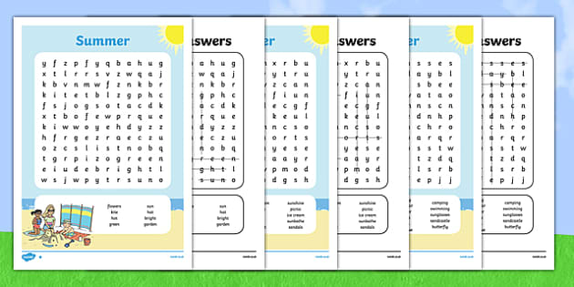differentiated summer wordsearch fun word search printable