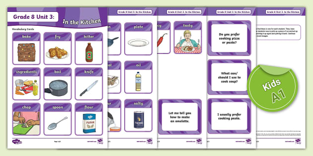 Turkey Curriculum English Vocabulary Cards: Grade 8 Unit 3 (In the Kitchen)