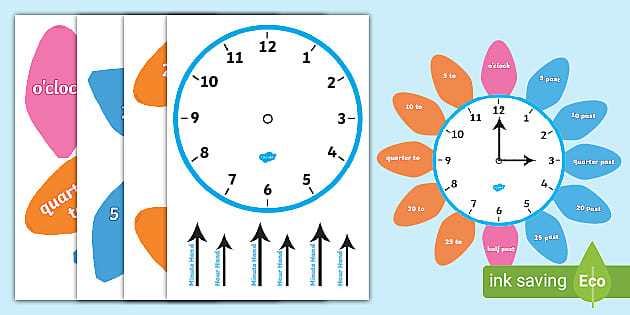 KS1 Analog Class Clock Flower Labels (Teacher-Made) - Twinkl
