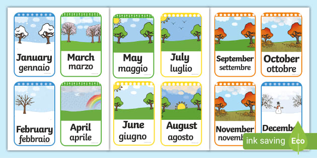 Months of the Year Flashcards Italian/English - Months of the Year  Flashcards