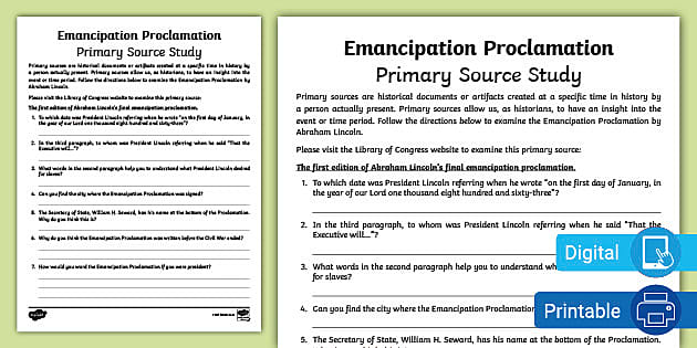 Emancipation Proclamation Primary Sources Activity Twinkl