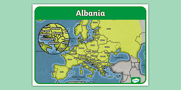 Map of Albania and Surrounding Countries Display Poster