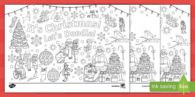 Let's Doodle Christmas-Themed Colouring Pages - Twinkl