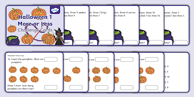 👉 Halloween 1 More or Less Challenge Cards (teacher made)