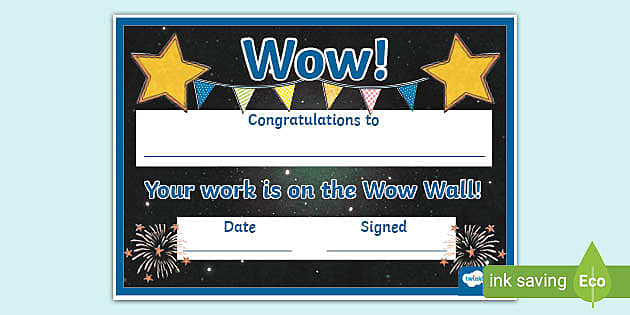 WOW Wall Certificate KS2 (Hecho por educadores) - Twinkl