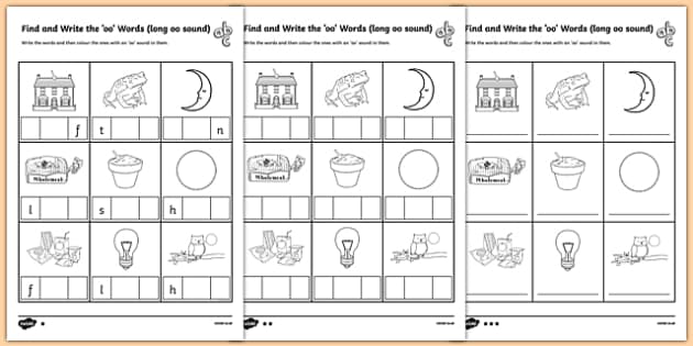 find and write the long oo words sound worksheet